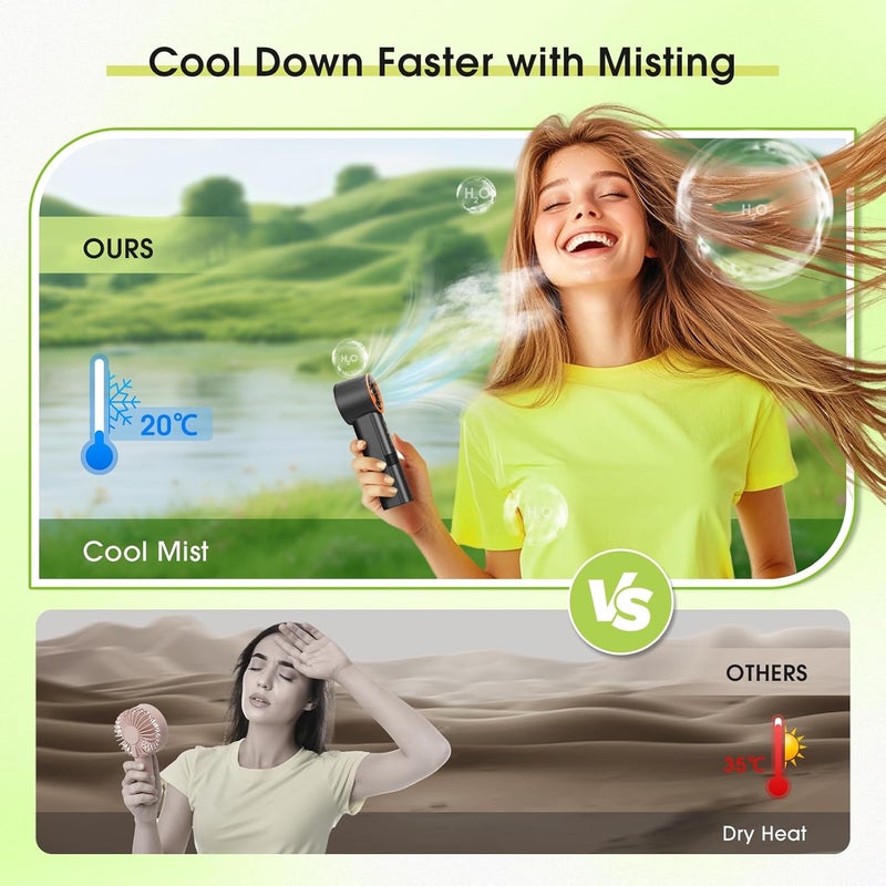 Ausic Portable Handheld Misting Fan, Turbo Fans with Mist, High-Speed, 3 Speeds Personal Small Water Spray Fan, Outdoor Cooling Rechargeable Battery Operated Fans for Kids/Travel/Makeup/Shopping - Image 2